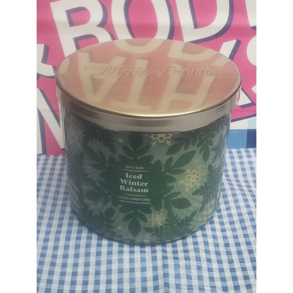 BBW Iced Winter Balsam Large 3 Wick Candle Holiday Home Fragrance Decor